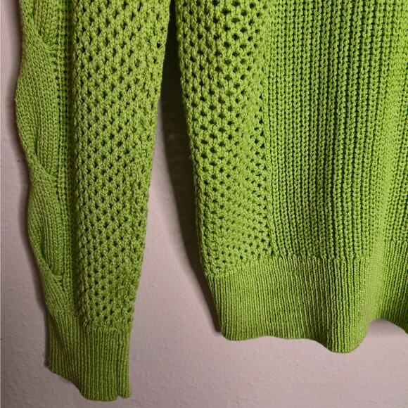 NEW Pearl By Lela Rose Cable V-Neck Sweater XS Pistachio Green Classic Layering - Picture 4 of 9
